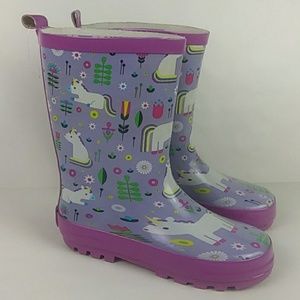 New Kids Butterfly Garden Rain Boots Yellow Kid Made Modern Size Medium 7//8
